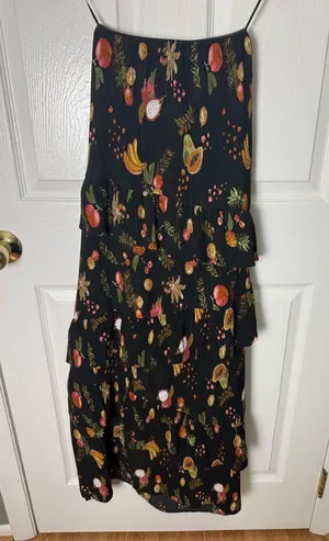 ASTR The Label Plisse Asymmetric Tiered Ruffle Strapless Midi Dress L thumbnail 3