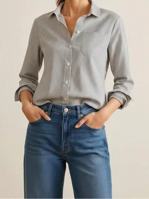 SÉZANE Tomboy Stripe Shirt, Ecru/Blue, FR36/US4 thumbnail 2
