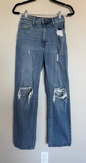 Hollister‎ Ultra High Rise Dad Jeans 25 Distressed Denim Straight Leg Pants 1R thumbnail 1