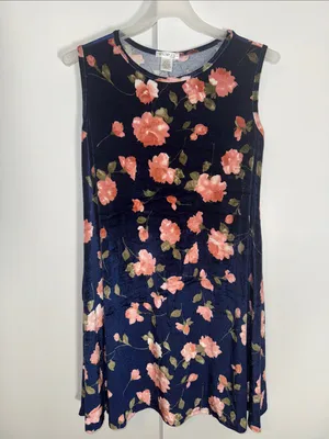 Honey & Lace Sunnyvale Sleeveless Dress Blue Velvet Floral Women’s L Large thumbnail 3