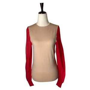 Wolford Bodysuit Women XS Tan‎ Red Sheer Sleeve Light Shadow Bodysuit Luxury thumbnail 2