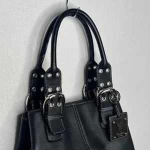 Tignanello Black Genuine Leather Satchel Handbag Buckle Top Handle Y2K thumbnail 11