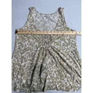 New York & Company Tan White Floral Smocked Cotton Tank Top Women L Sleeveless thumbnail 6