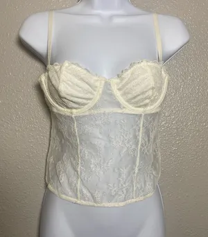 White Angelcore Lace Corset M Sheer Feminine Romantic‎ Bridal Coquette Fairy thumbnail 1