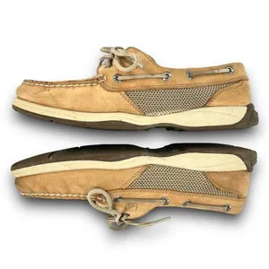 Sperry Top-Sider Intrepid 2 Eye Leather Mesh Linen Tan Beige Loafer Boat Shoes 7 thumbnail 4