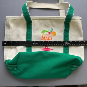 Lands' End Tote Bag Brighton Maui 2014 Cream & Green Canvas Open Top Pockets thumbnail 10