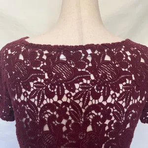 Abercrombie Fitch Y2K Crochet Crop Women Top XS Festival Coquette Boho Burgundy thumbnail 9