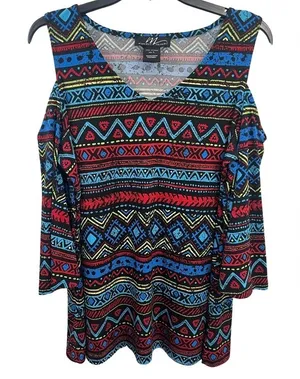 Western Aztec long sleeve cold shoulder blouse Purple Size L thumbnail 1
