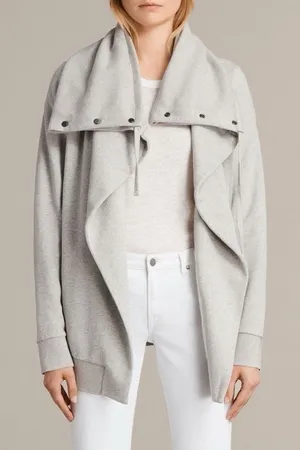 ALLSAINTS Brooke Sweat Women’s Gray Snap Hooded Jacket Pockets Size Sm Lounge thumbnail 1