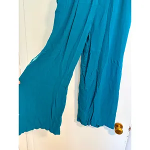 Curations Teal Blue Embroidered Wide Leg Pants Boho Crinkle Viscose Pockets M thumbnail 6