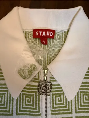 STAUD Wrenley Jacquard-knit Top, Zip Polo Cardigan NWT Size Small thumbnail 3