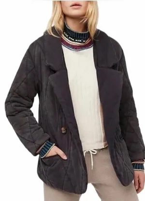 Free People Quilted Shawl Collar Jacket - Black thumbnail 1