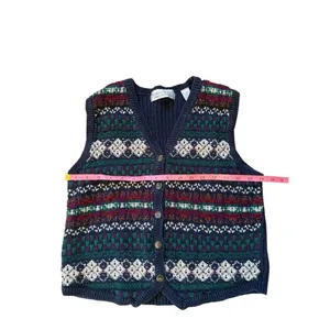 90s vintage Chunky Knit Nordic Sweater Vest Blue Med Karen Scott thumbnail 3