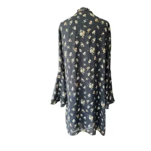 Philosophy Black Floral Chiffon Shift Dress Sz Small Tie Keyhole Flutter Sleeve thumbnail 4