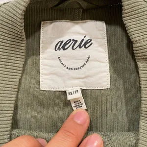 Aerie Ribbed Oversized Sweatshirt XS Green Crewneck Cozy Lounge Top thumbnail 3