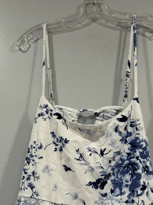Lulus Mykonos Mood Ivory Floral Print Tie-Strap Tiered Midi Dress S/M? thumbnail 4