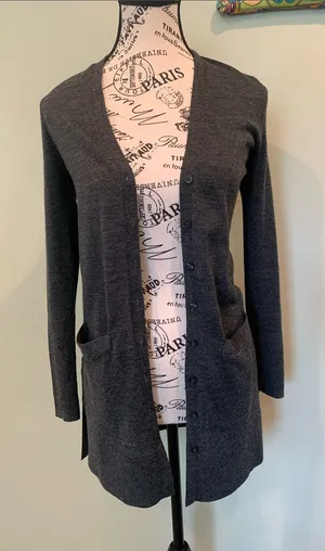 LOFT Women’s XXS Petite Charcoal Gray Longline Button Up V-Neck Cardigan Sweater thumbnail 1