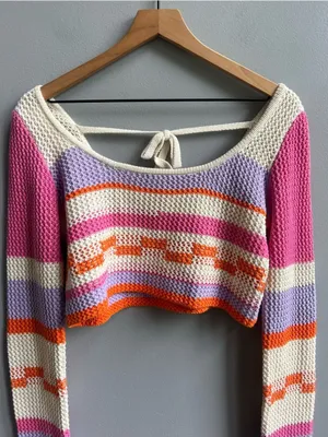 Grey Bandit Teenage Dream Crop Sweater Bright Cute Trendy Knit Size Small thumbnail 4