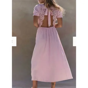 Free People All You Need Is Lace Short Sleeve Cotton Midi Dress Pink Large thumbnail 2