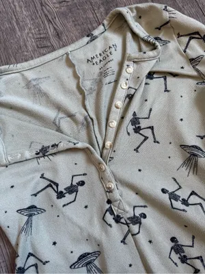 American Eagle Skeleton Plush Ribbed Romper- Size Medium thumbnail 4