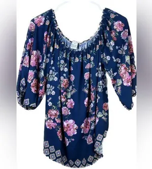 Jealous Tomato Size Medium Floral Top w/Balloon Sleeves & Elastic Stretc… thumbnail 1