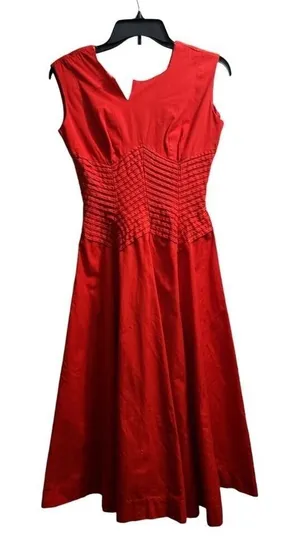 Red Fit and‎ Flare Dress Sleeveless Midi Dress Party Cocktail Dress XS/S thumbnail 1