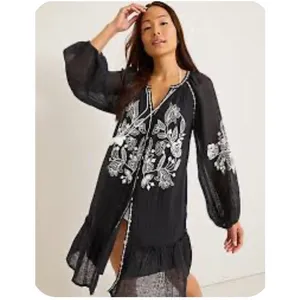 Tommy Bahama Swim Linen Tropical Cover Up Black White Size Small NEW thumbnail 2