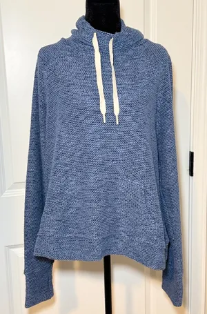 OFFLINE by Aerie Blue Marled Knit Funnel Neck Hoodie Sweater Large thumbnail 1