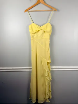 Saints & Secrets Jayna Ruffle Trim Split Dress Yellow size XS New READ thumbnail 2