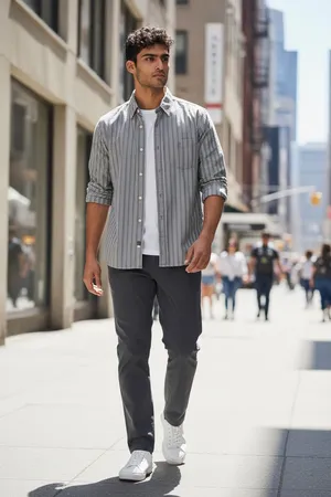 Aéropostale Men's Gray & White Striped Long Sleeve Button Down Shirt - Size L thumbnail 2