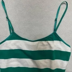 Striped Tank Top Spaghetti Straps Stripes Green White Size Medium Maternity thumbnail 3