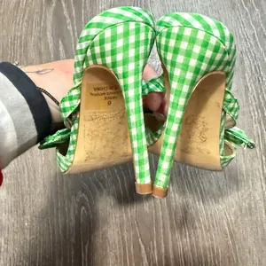 Catherine Vintage Women's Malandrino Green and White Gingham High Heels‎ Size 6 thumbnail 3