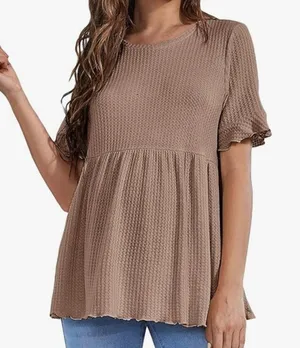 Floerns Waffle Knit Peplum Top thumbnail 1