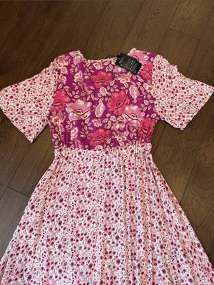 R. Vivimos Pink Floral Patchwork Tiered Casual MIDI Dress Small NWT - C26-031 thumbnail 8