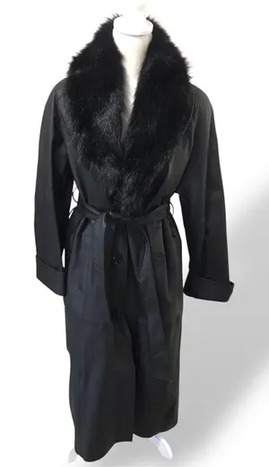 NWT Black Faux-Fur Collar Leather Trench Coat thumbnail 1