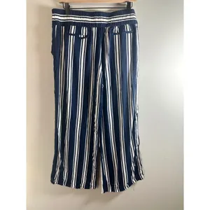 Adrienne Vittadini Navy White Striped Wide Leg Pants Viscose Coastal Size‎ 8 thumbnail 4