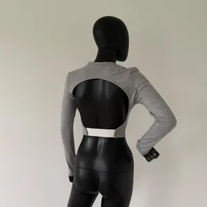 Gym Top Crop Top Long Sleeve Tee Round Neck Cropped Fitted Blouse Shirt Sport Top thumbnail 3