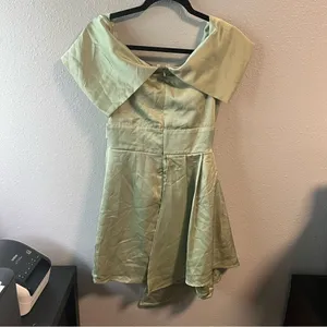 Lulu’s Always Celebrating Sage Green Satin Off-the-Shoulder Mini Dress thumbnail 8