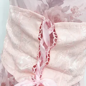 Womens Pink Pastel Floral Lace-up Corset Ruffle Coquette Fairy Maxi Dress Size S thumbnail 5