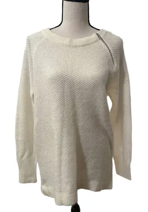 Abercrombie & Fitch Crewneck Knit Sweater | Zip Shoulder Cream NWT thumbnail 1