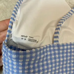 Aerie Pale‎ Blue Gingham Triangle Bikini Top Ruffle Sleeves Women Size Medium thumbnail 3