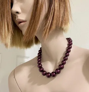 Burgundy Glass Pearl Necklace/Bracelet Set thumbnail 8