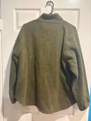 Outdoor Voices MegaFleece wool blend Snap Jacket olive green sz L gorpcore thumbnail 3