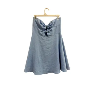 Altar'd State Light Blue Strapless Bow Front Cut Out Mini Skater Dress L thumbnail 3