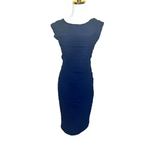 Navy Blue Bodycon Mini Dress SMALL Ribbed Career Cocktail Party Taydey NEW thumbnail 3