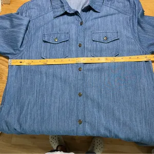Umgee Blue Chambray Denim Button Front Shirt Dress‎ Long Roll Tab Sleeve Casual thumbnail 12