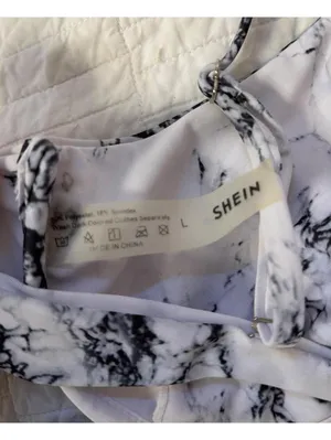 Size L Black and White Marble Print Bikini Swimsuit SHEIN thumbnail 3