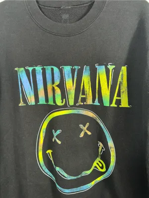 Nirvana‎ Smiley Face Graphic Crewneck Sweatshirt Black Tie Dye Logo Size Large thumbnail 6