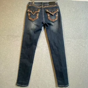 Grace in LA Jeans Womens 28 Blue Embroidered Sequin Pocket Western Distressed thumbnail 2