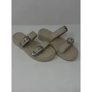 Frye Western Double Buckle Platform Slide Sandal Beige Leather Women Size 8 thumbnail 2